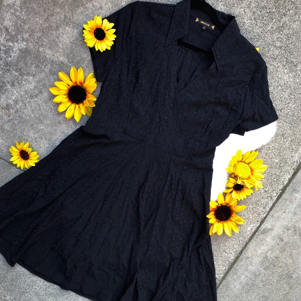 Miusol Plus Size Black V Neck Cocktail Dress